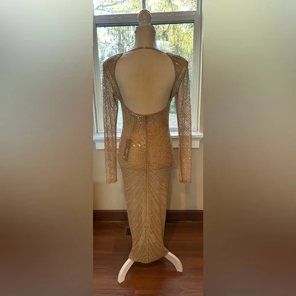 Fashion Nova Luxe Caught Your Attention Embellished Maxi Dress-Nude-Size M NWT Fashion Nova Luxe Caught Your Attention Embellished Maxi Dress-Nude-Size M NWT